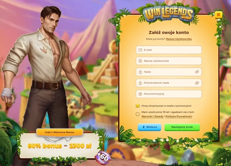 Formularz rejestracji w WinLegends Casino