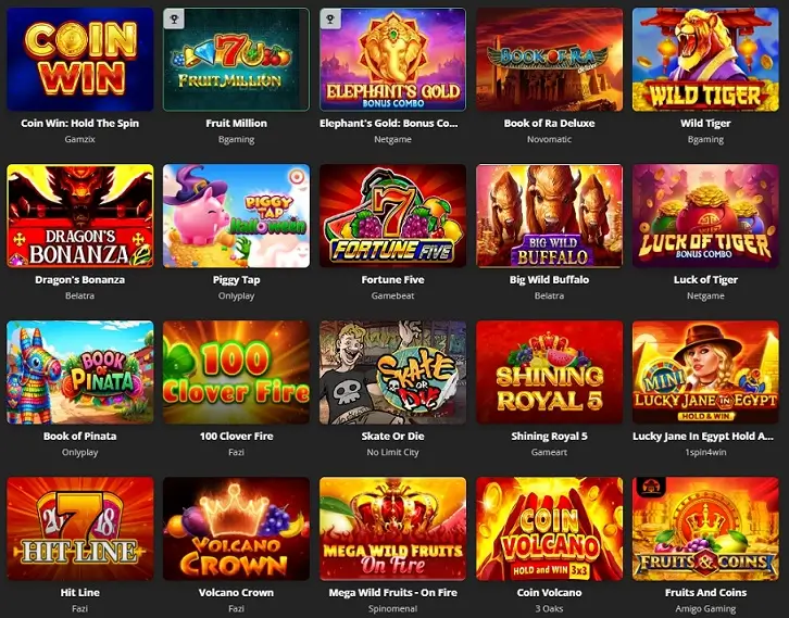 Asortyment slotów BruceBet Casino