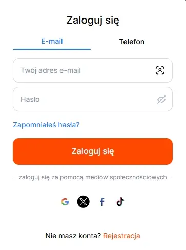 formularz logowania do Casino Vulkan Bet