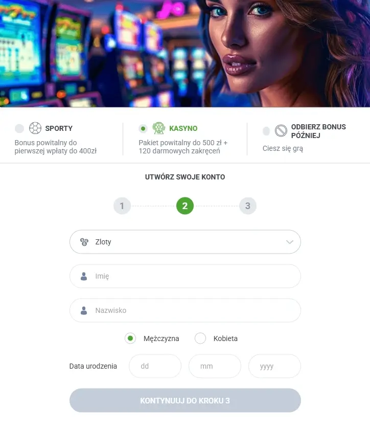 formularz rejestracyjny 20Bet Casino 2 krok